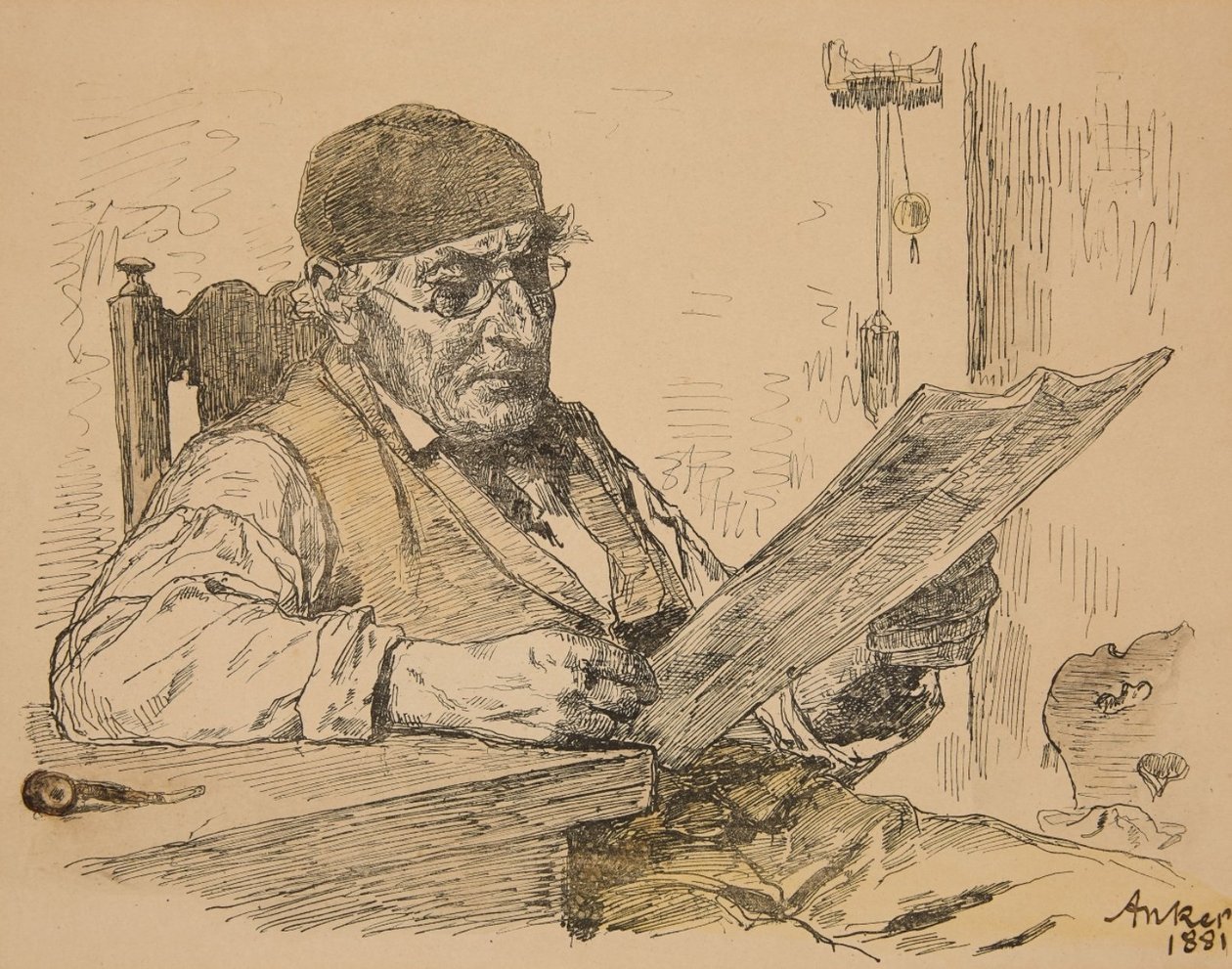 Farmář čte noviny od Albert Anker
