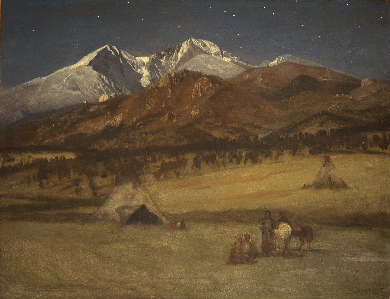 Indický tábor - večer od Albert Bierstadt
