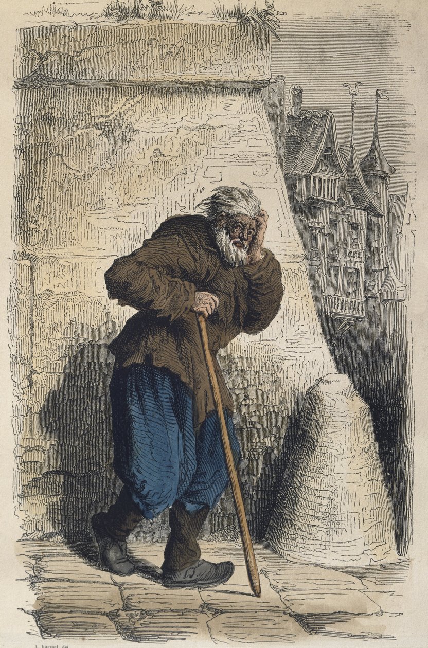 Žebrák, podle Jacquese Callota (1592-1635) ryl Adrien Lavieille (1818-62) (barevná rytina) od Albert Charles August Racinet