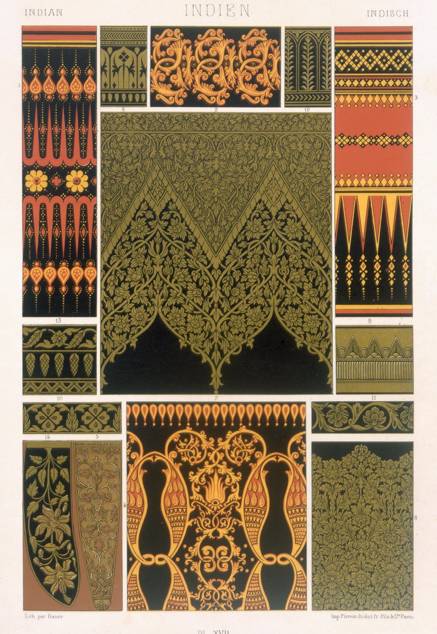 Indický styl, deska XVII z „Polychrome Ornament“ vyrytá Bauerem, vydáno v Paříži, 1869 od Albert Charles August Racinet