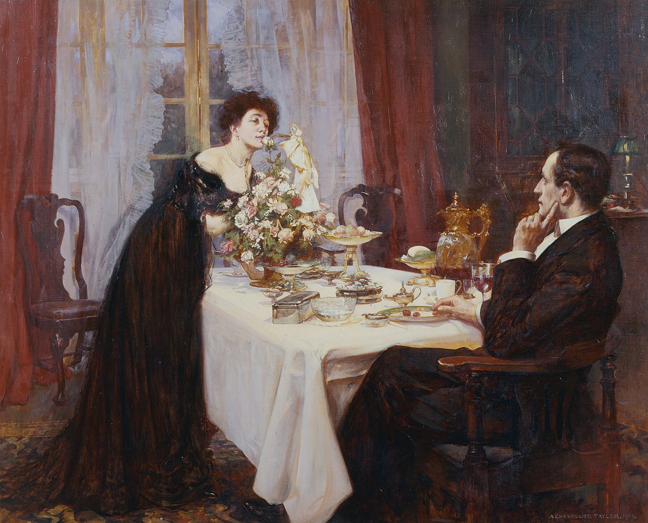 Výročí, miluji tě na úroveň nejtišší potřeby všedního dne - Elizabeth Barrett Browning, 1909 od Albert Chevallier Tayler