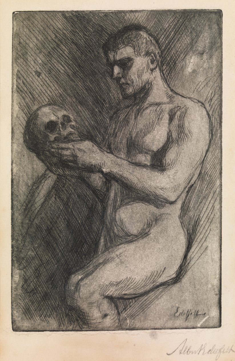 Nahý muž a lebka od Albert Gustaf Aristides Edelfelt