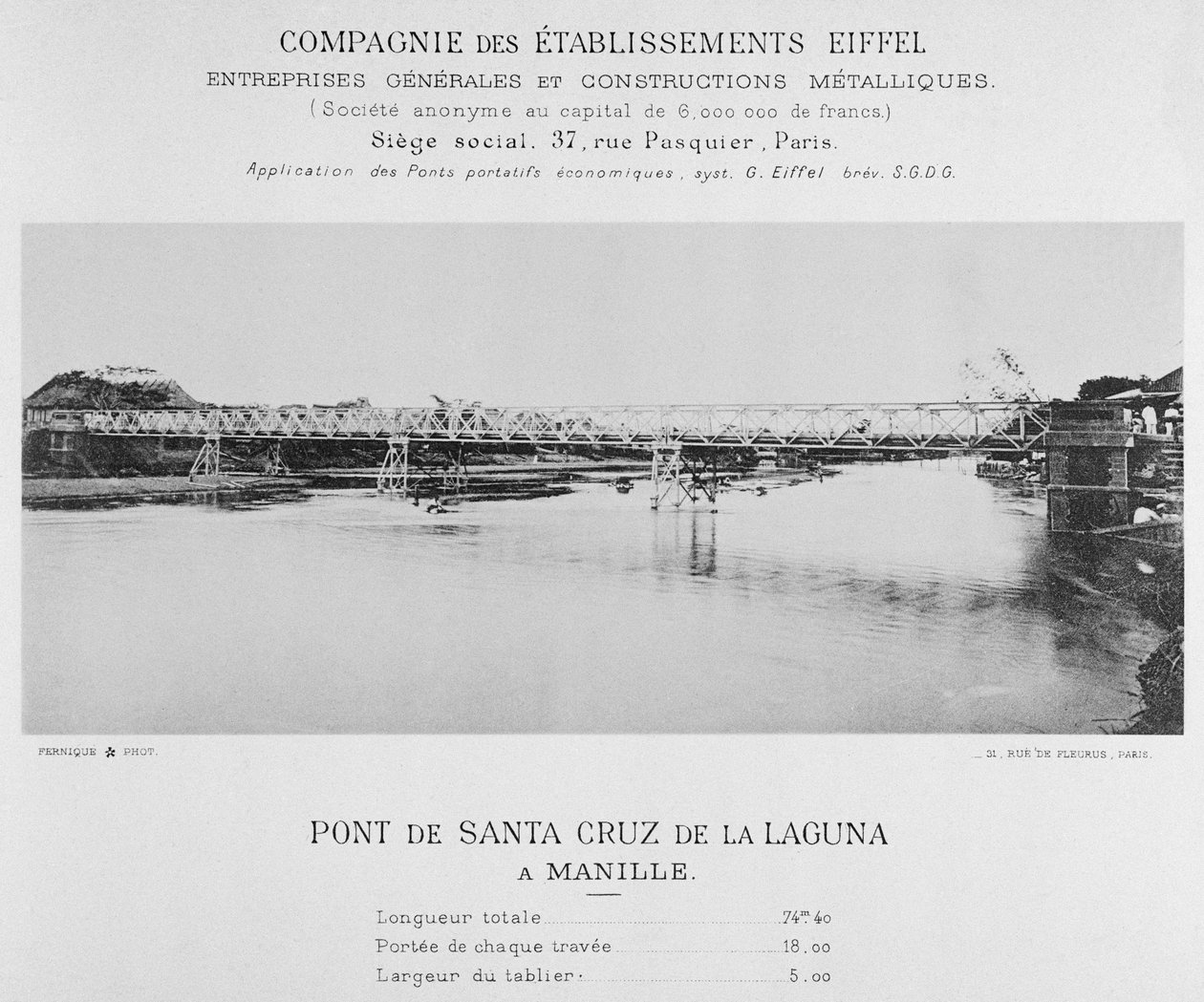 Most Santa Cruz de la Laguna, Manila, únor 1891 od Albert Fernique