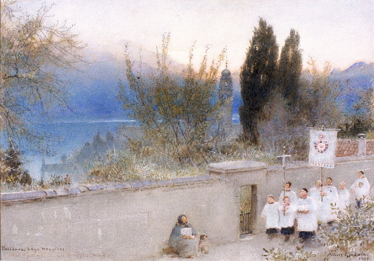 Pallanza, jezero Maggiore (inkoust) od Albert Goodwin