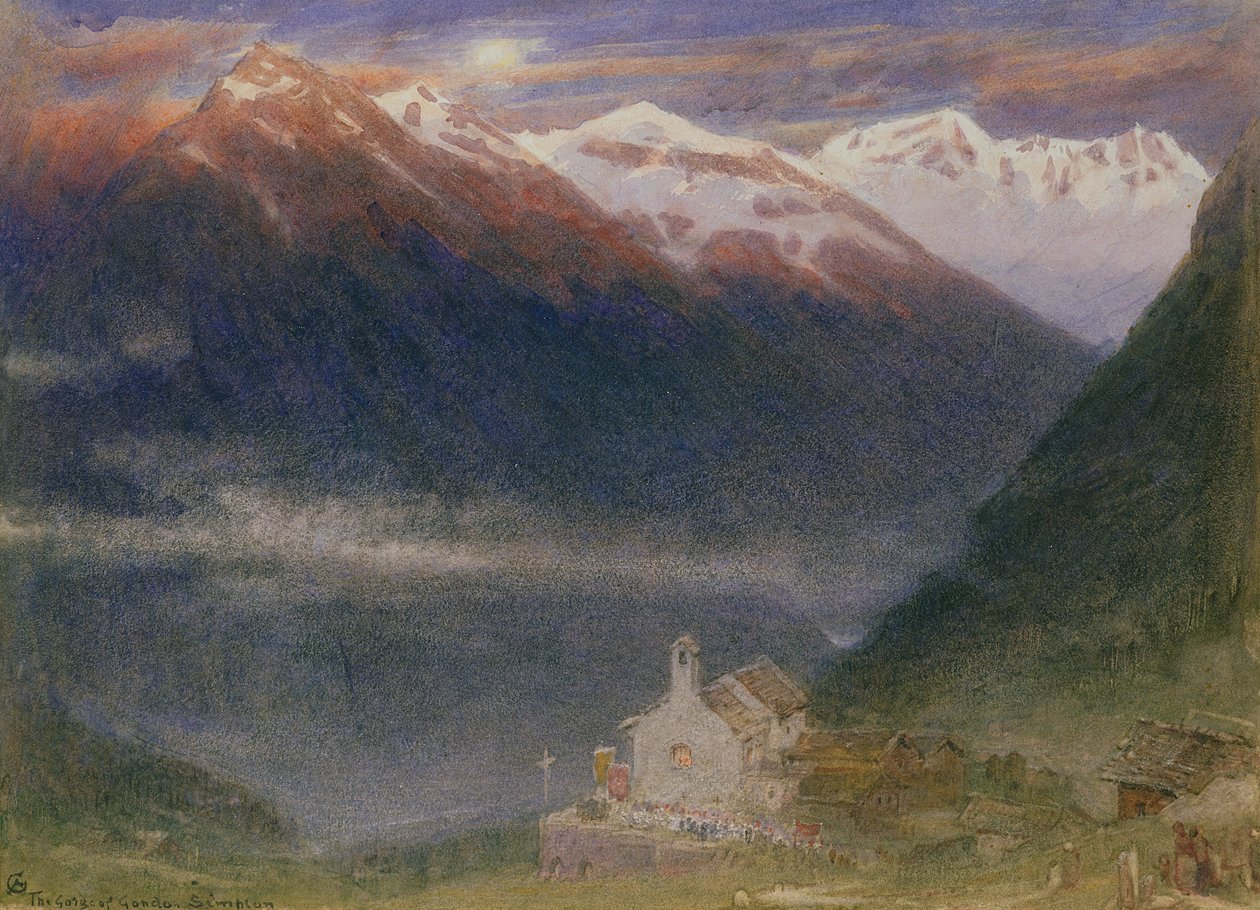 The Gorge of Gondo, Simplon (wc & bodycolor na papíře) od Albert Goodwin