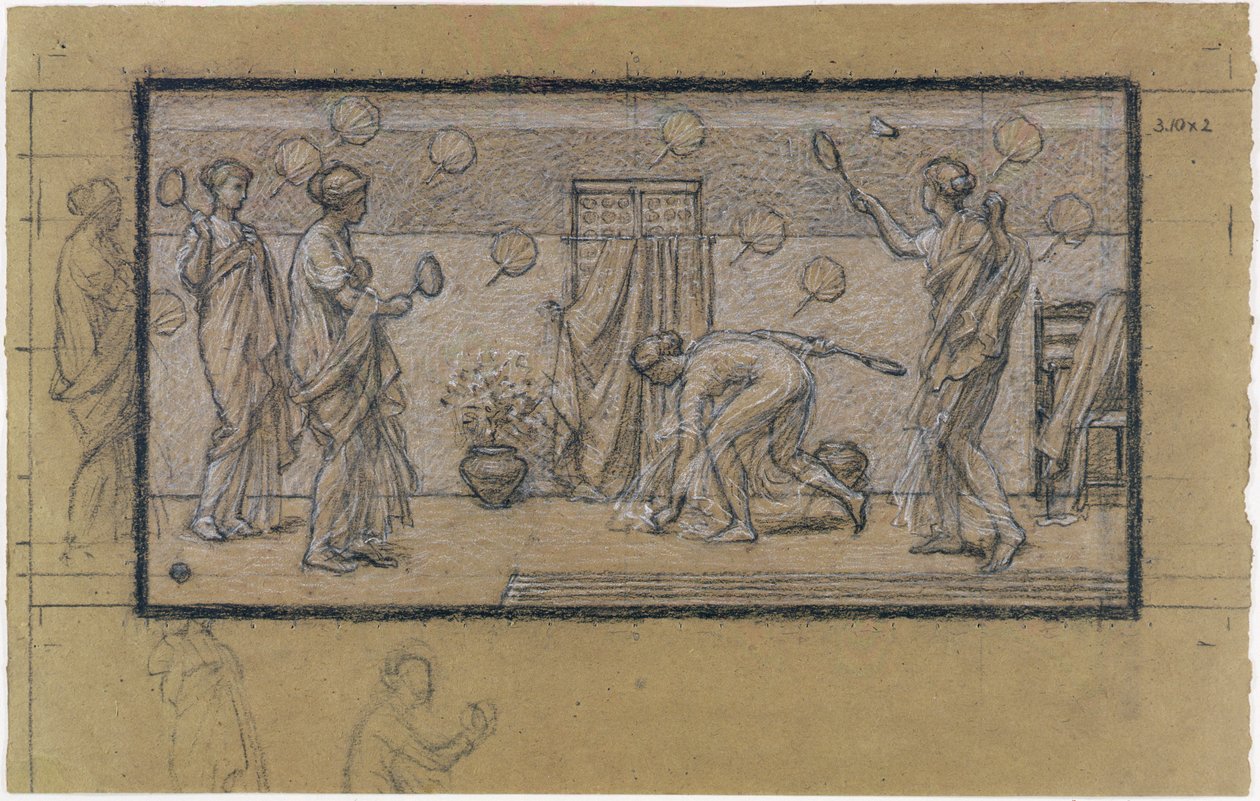 Studie pro Battledore a Shuttlecock, kolem roku 1871 (křída přes grafit na papíře) od Albert Joseph Moore