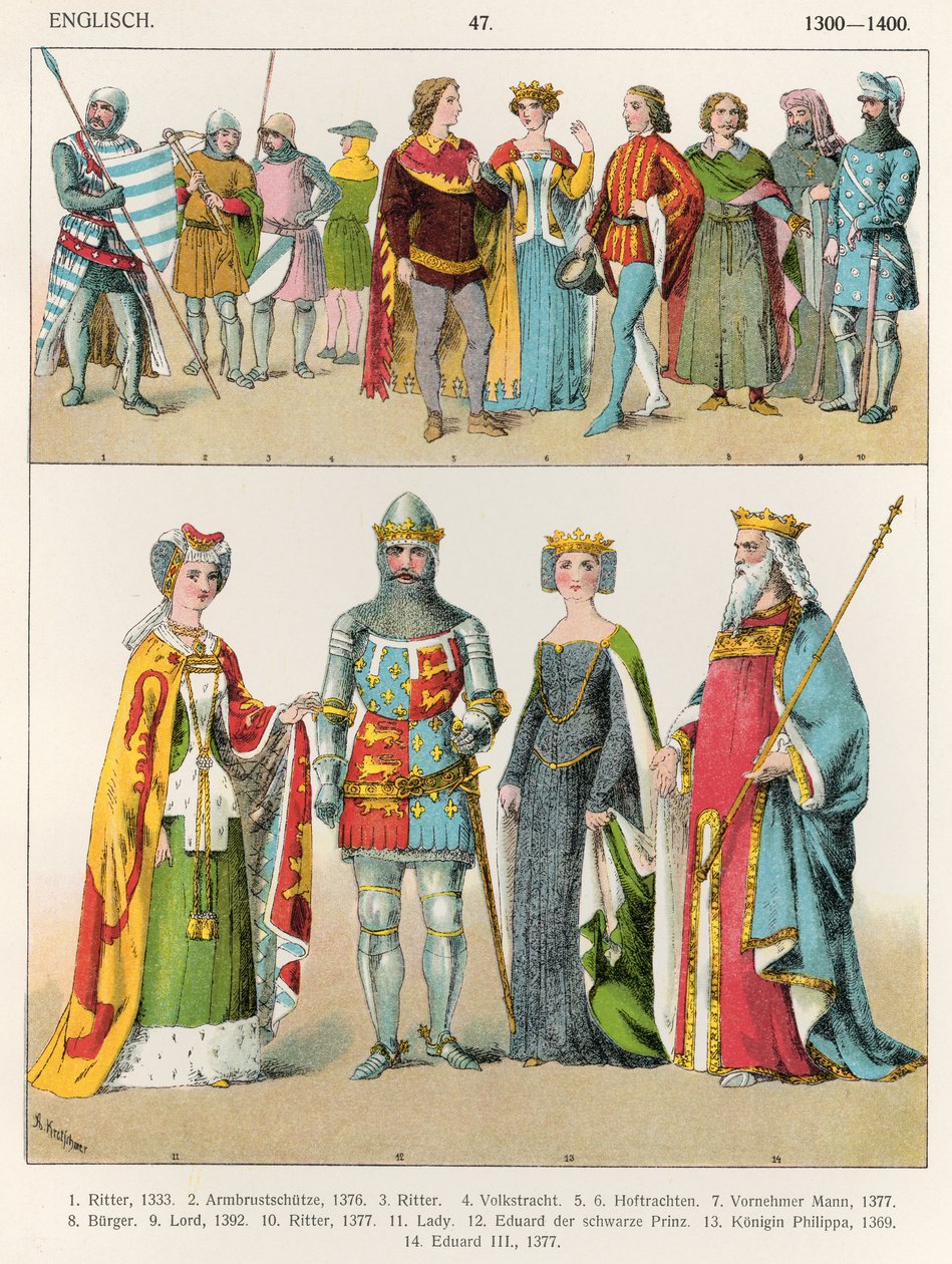 Anglické šaty, kolem 1300-1400, z 