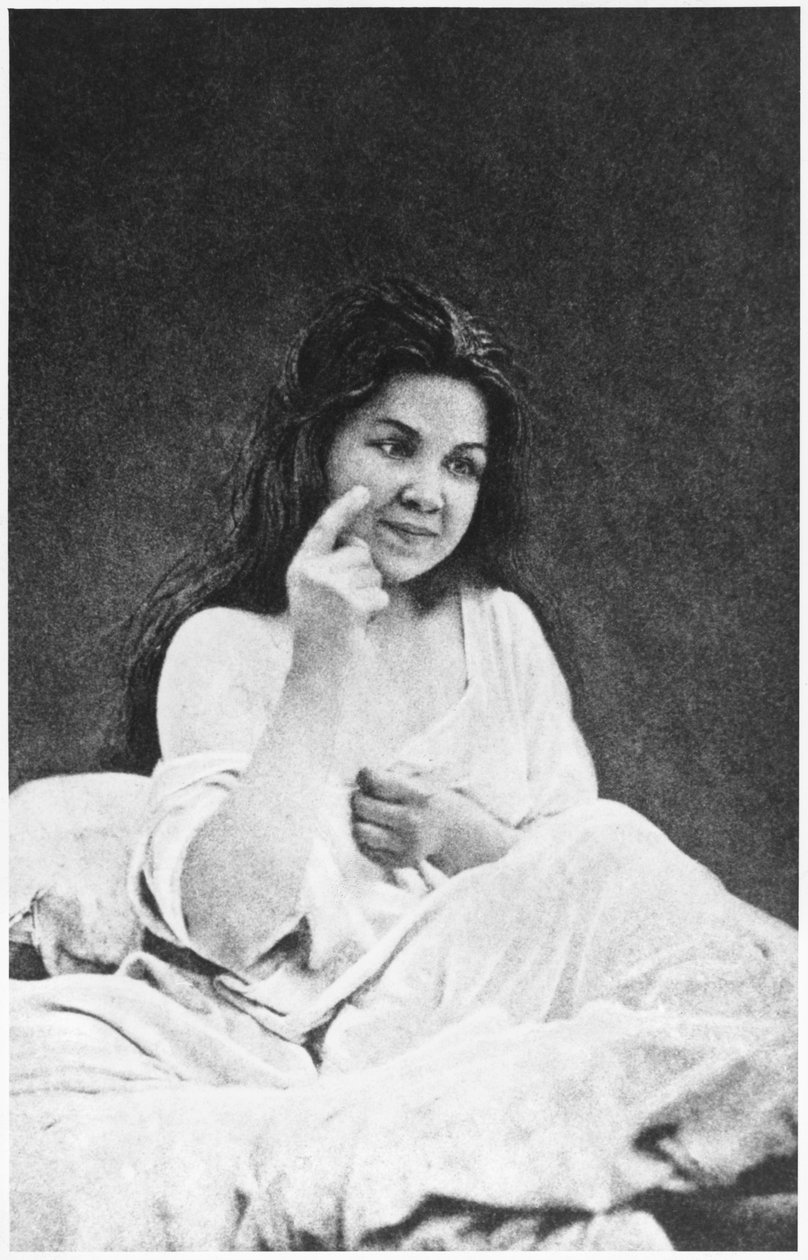 Sluchová halucinace, z „Iconographie de la Salpetriere“ od Desire Magloire Bourneville (1840-1909) a Paula Regnarda (1850-1927) 1878 od Albert Londe