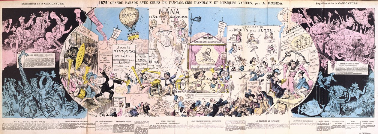 "Grande Parade", rozkládací karikatura z časopisu La Caricature, 1880 od Albert Robida