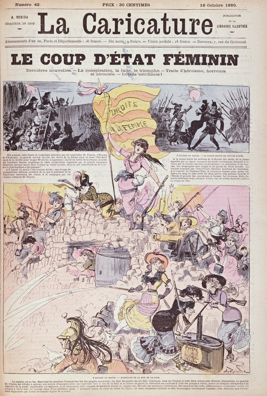 „Feministický státní převrat“, z „La Caricature“, říjen 1880 od Albert Robida