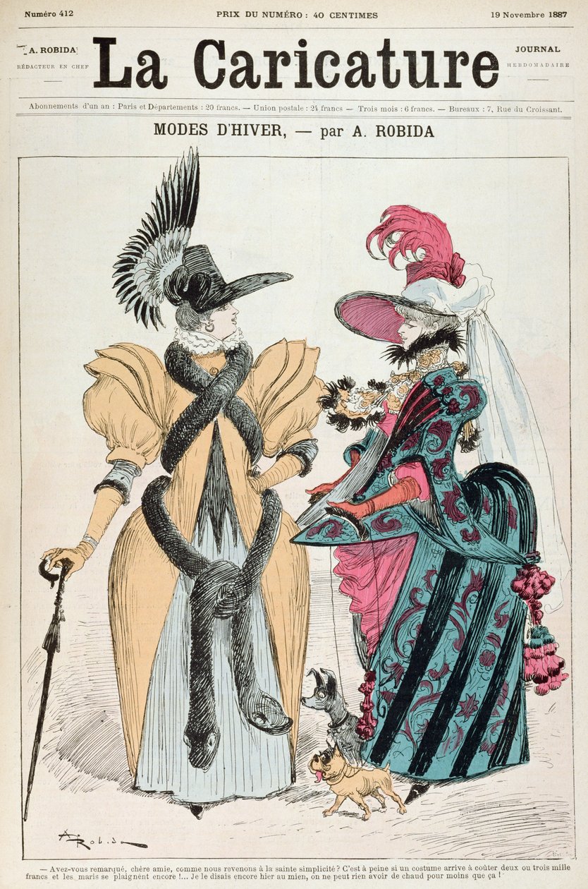 Zimní móda, z knihy "La Caricature", 1887 od Albert Robida