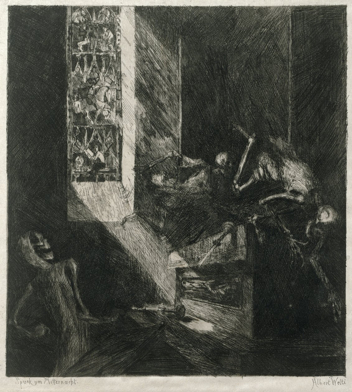 Zjevení o půlnoci, 1888 (lept na japonský papír) od Albert Welti