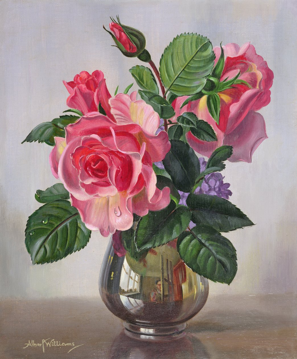 AB289 Lady Sylvia Roses ve stříbrné váze od Albert Williams
