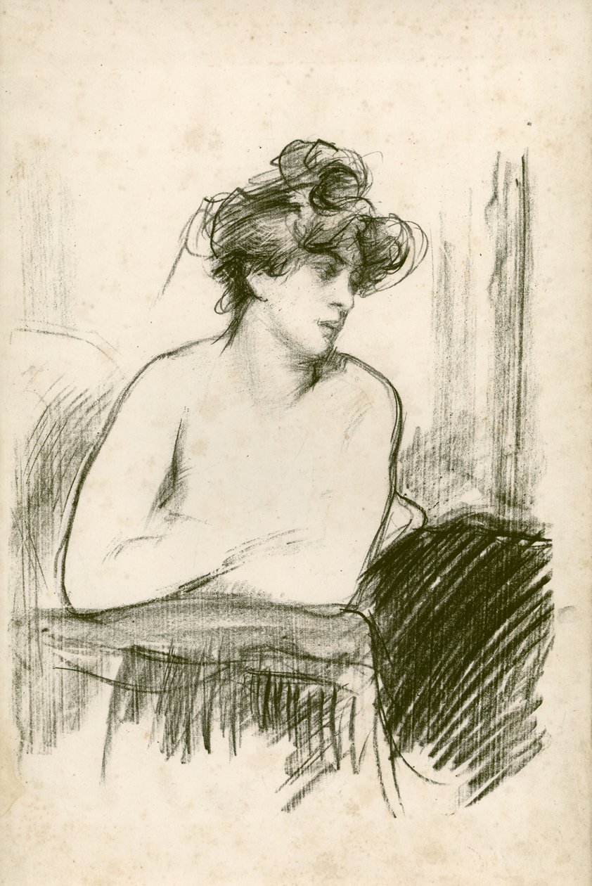 Sedící akt se zkříženýma rukama (litografická pastelka na přenosovém papíře) od Albert de Belleroche