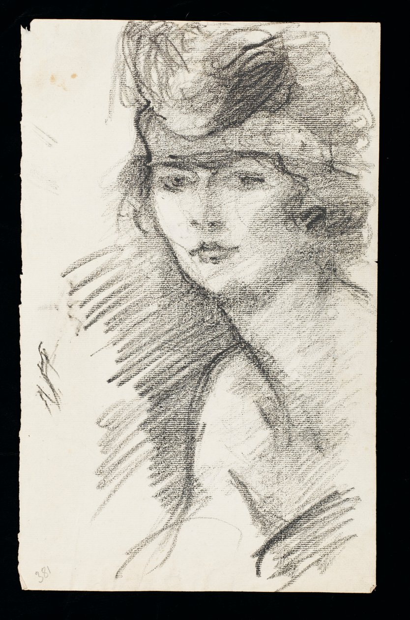 Studie modelu, s čelenkou do vlasů, cca 1900 (uhl na papíře) od Albert de Belleroche