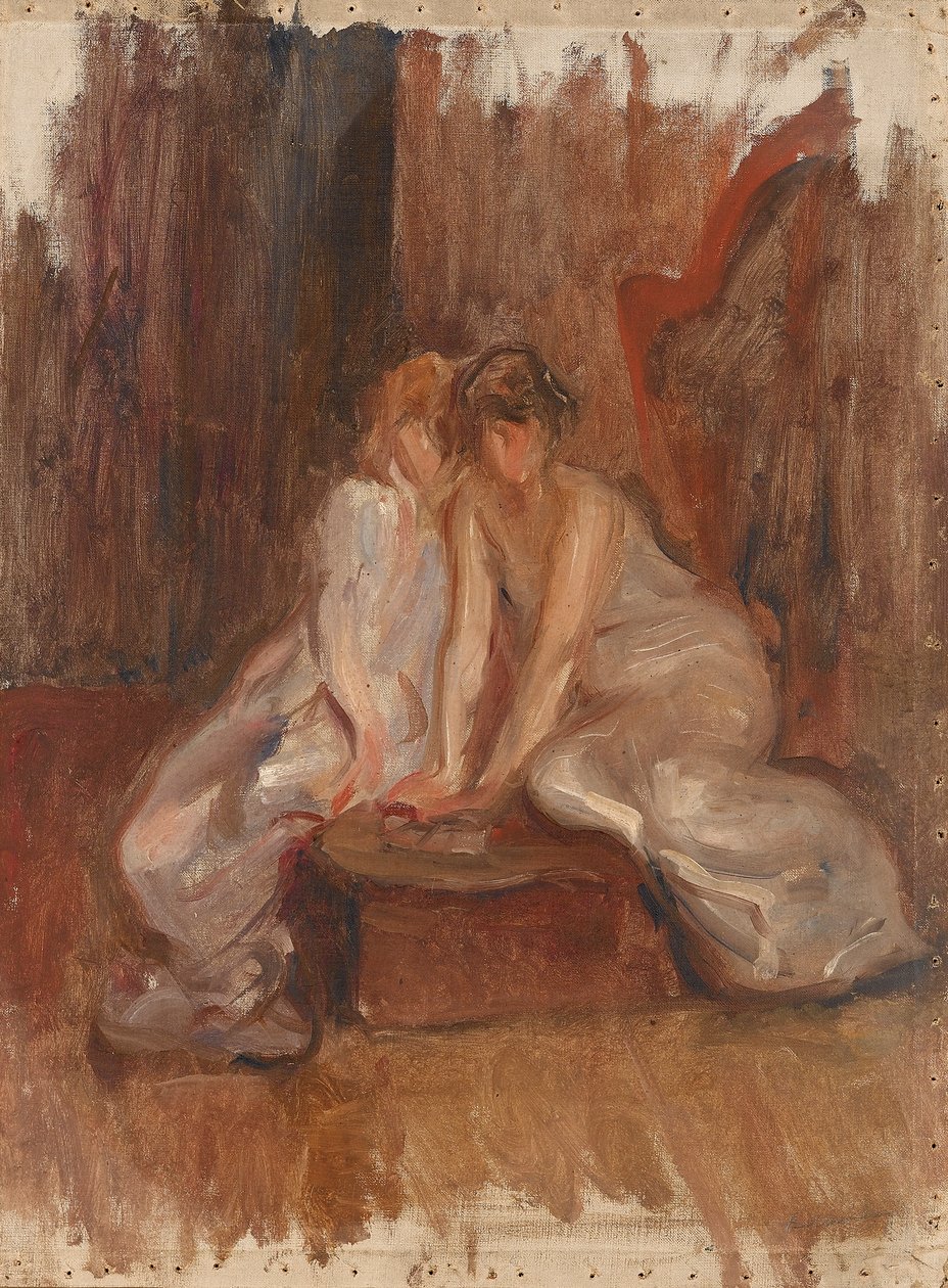Dvě ženy sedící u harfy - kolem roku 1900 od Albert de Belleroche