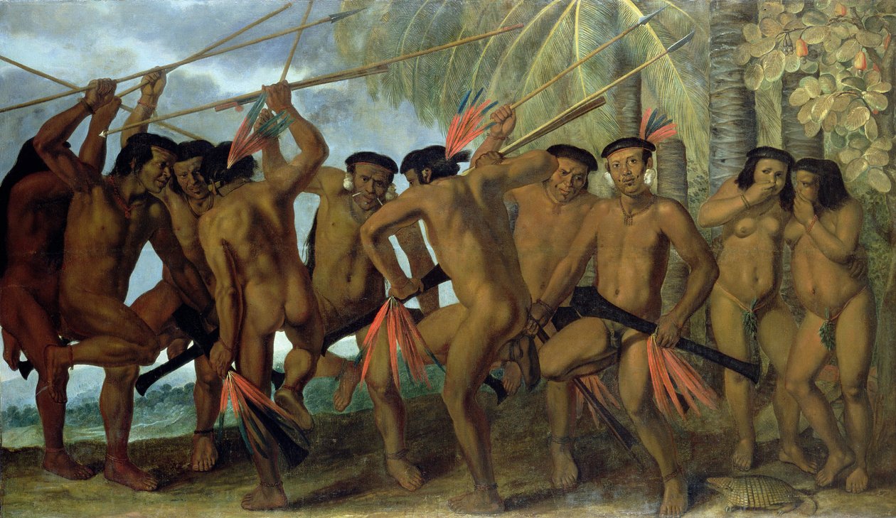 Muži Tapuya ze severovýchodní Brazílie při válečném tanci, 1641 od Albert van der Eeckhout