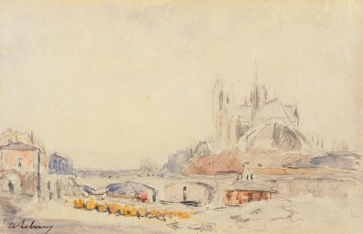 Pohled na Pont de la Tournelle a Notre-Dame de Paris od Albert Charles Lebourg