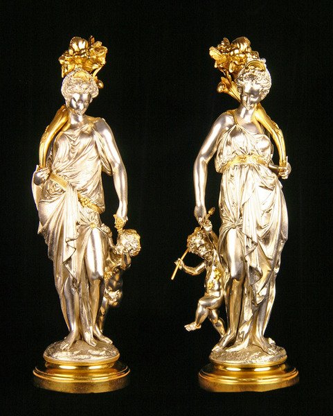 Ceres a Bacchus (bronzové, postříbřené a balíkově zlacené na soustružených balíkových zlacených podnožích) od Albert Ernest Carrier Belleuse