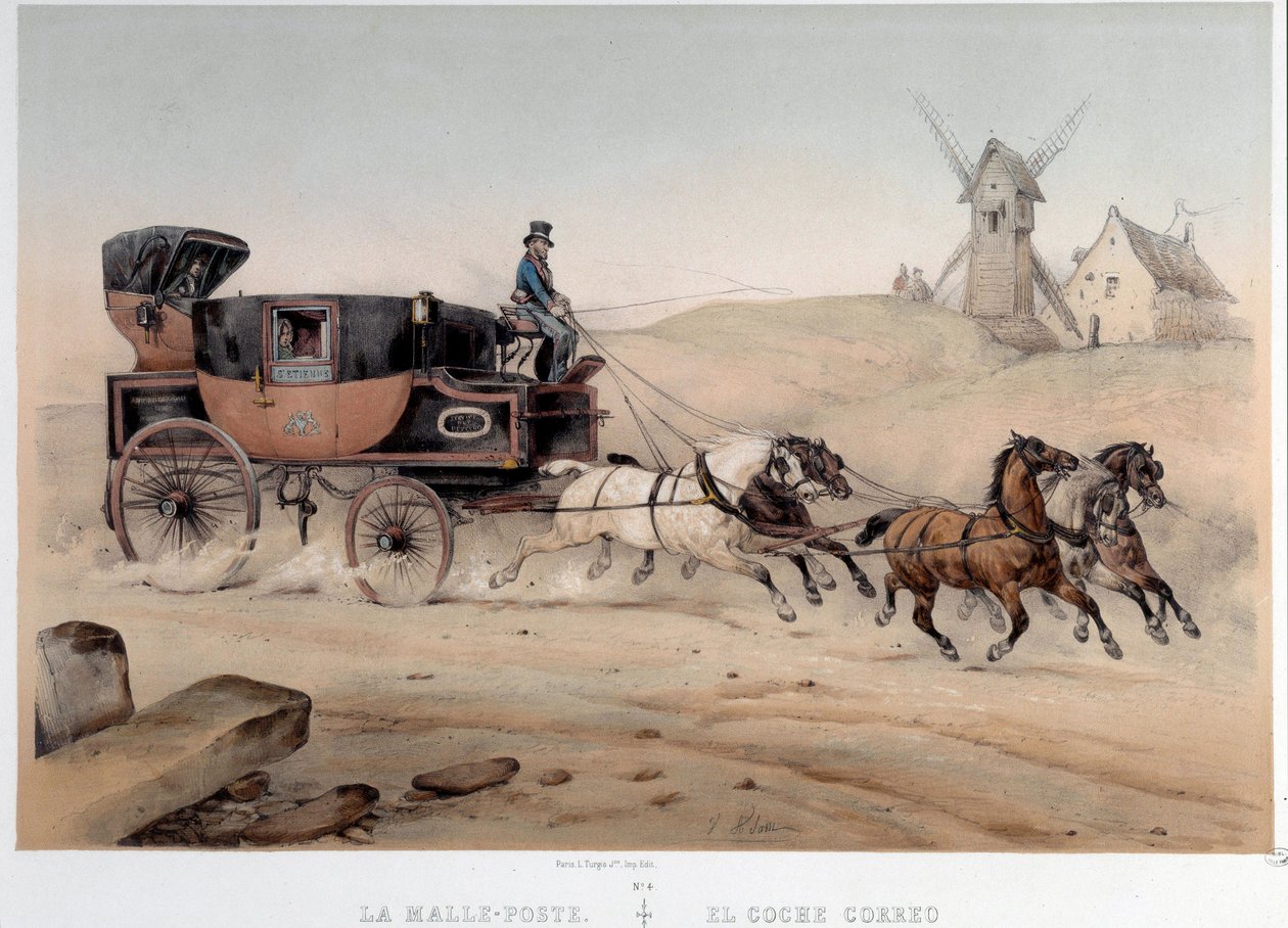 Kufrová pošta si zaslouží město Saint Etienne Litografie Alberta Adama (1833-?) Paříž 19. století, Musee Carnavalet od Albert Adam