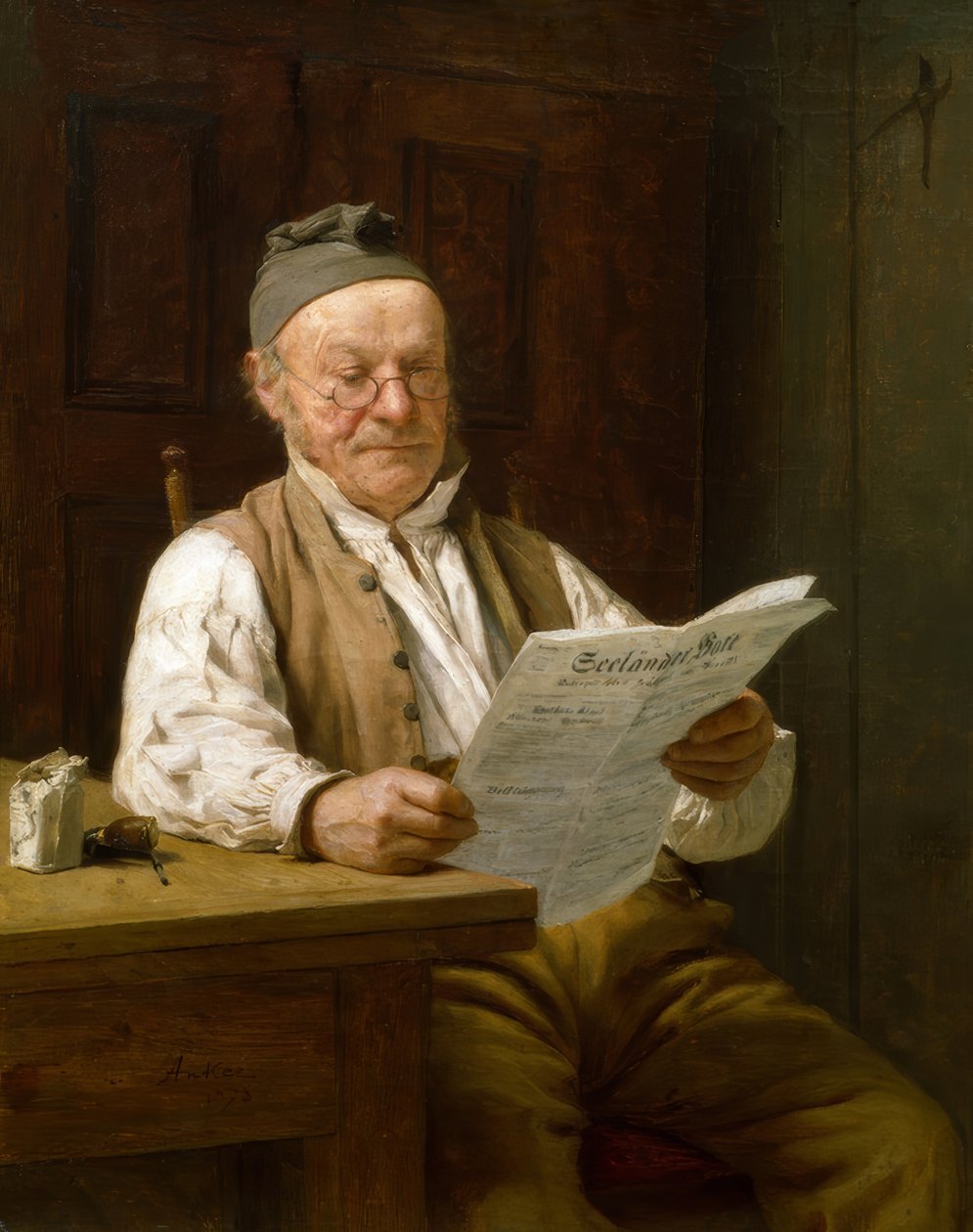 Bernský farmář si čte noviny od Albert Anker