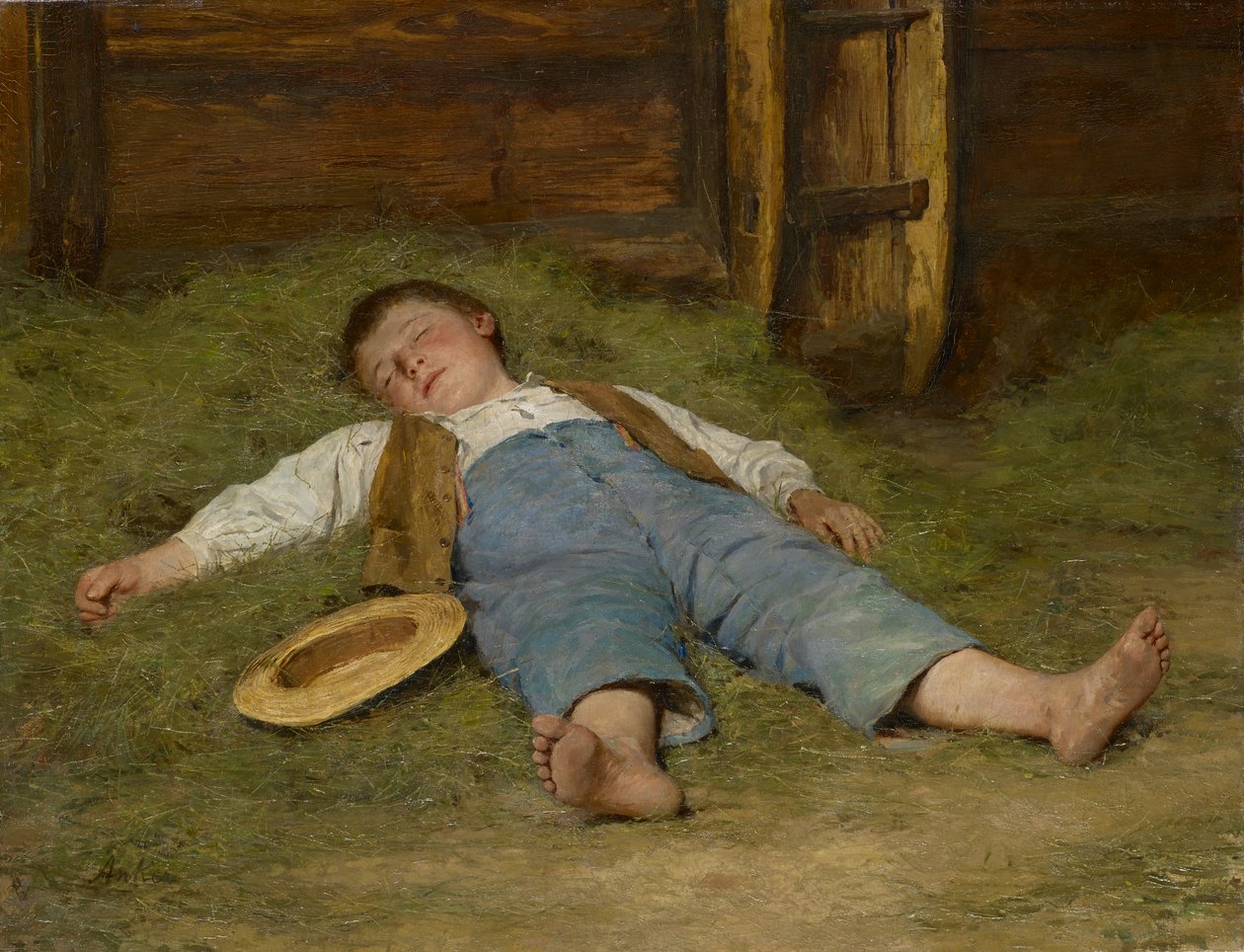 Chlapec spí v seně, 1891-97 od Albert Anker