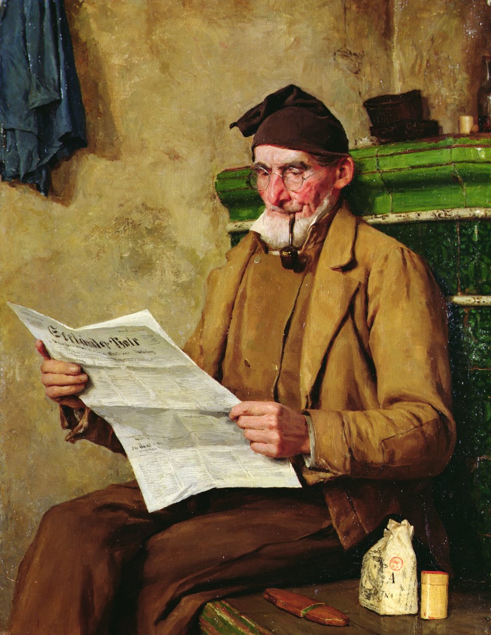 Starý Feissli čte noviny od Albert Anker