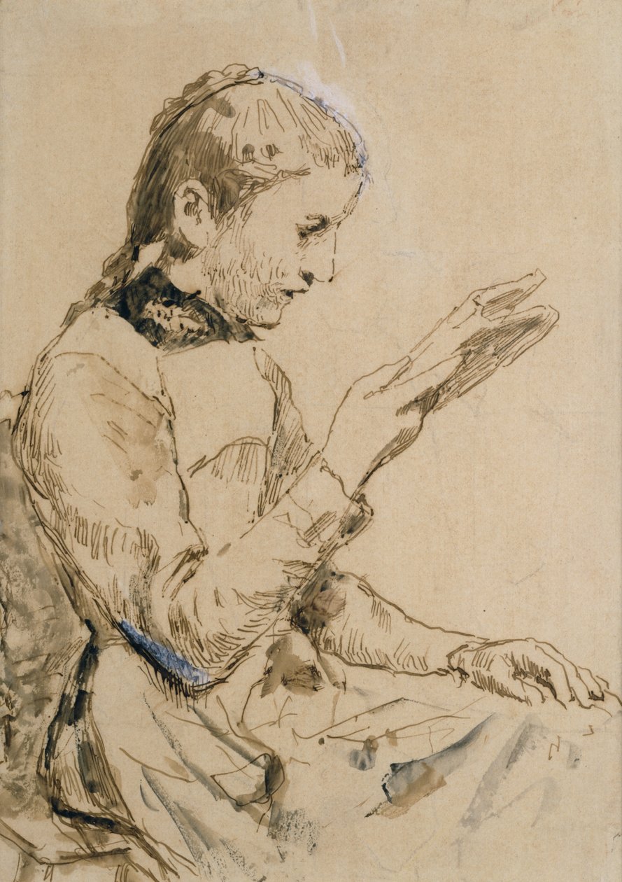 Čtecí dívka (pero a inkoust na papíře) od Albert Anker