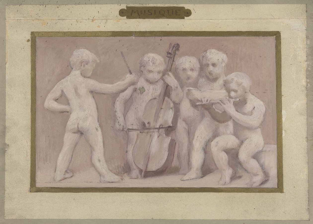 Skica pro Salle des Fêtes v Hôtel de Ville de Paris: Hudba, mezi lety 1889 a 1895 (olej na tužce, papír) od Albert Aublet