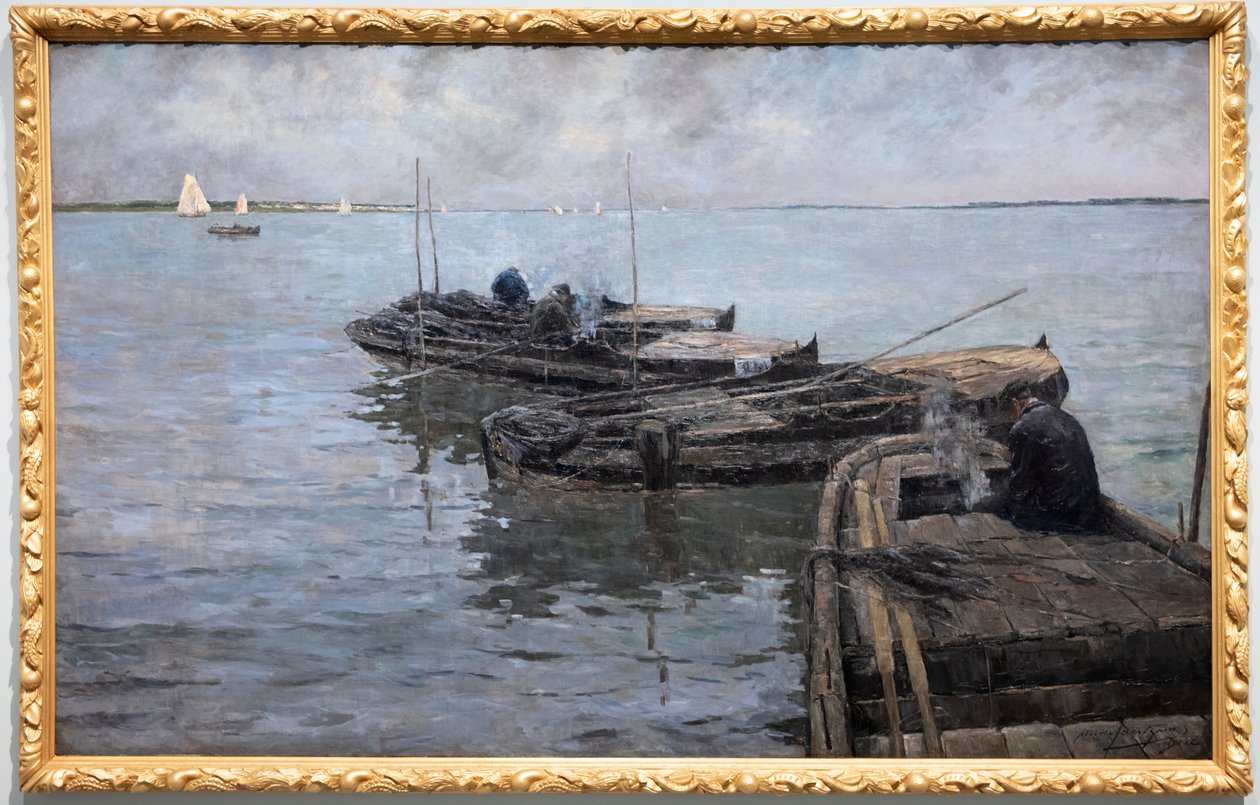 Na Dolní Šeldě, Poslední paprsky, kotvící rybáři od Albert Baertsoen