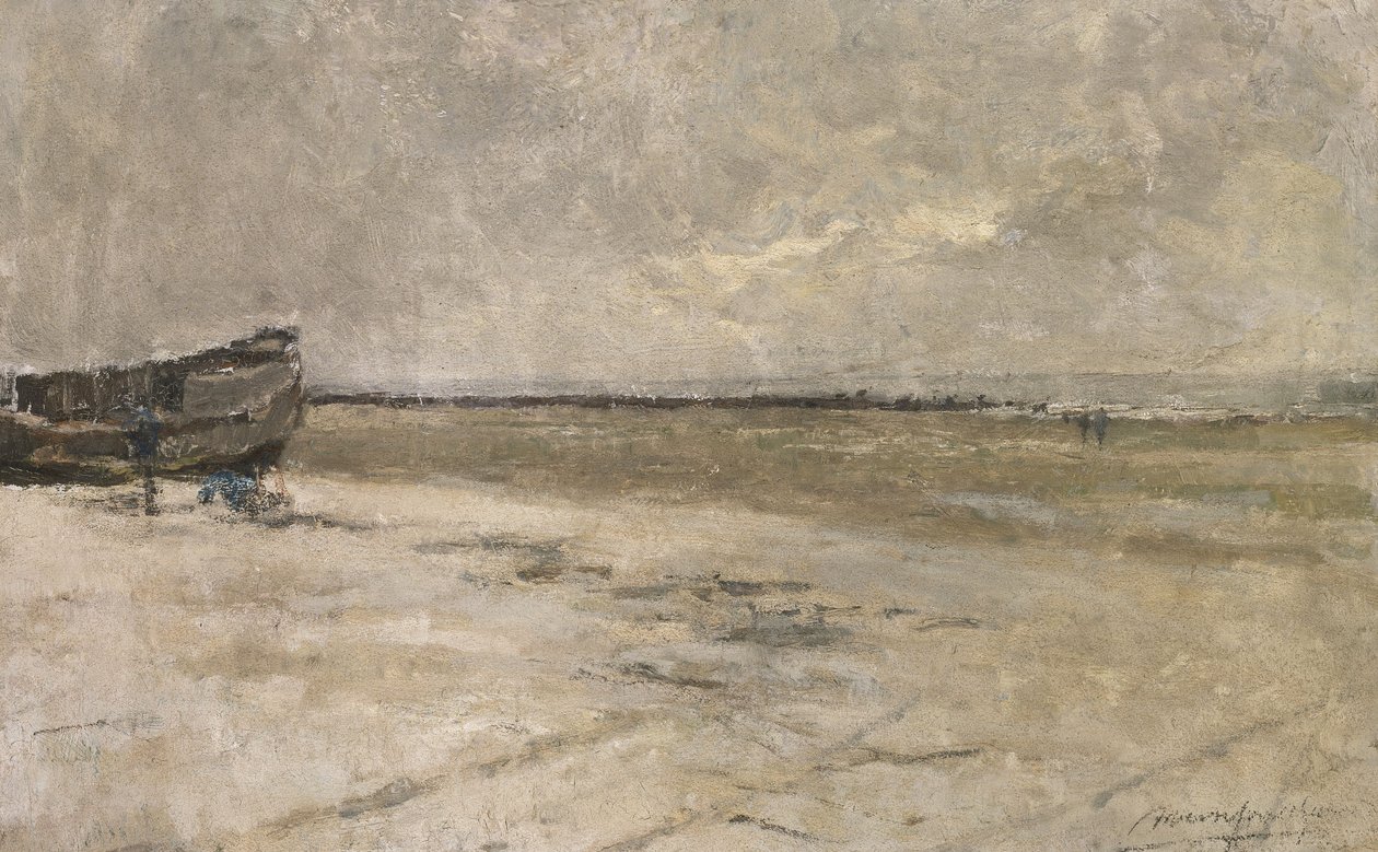 Pláž, šedé počasí, plážová scéna v De Panne od Albert Baertsoen