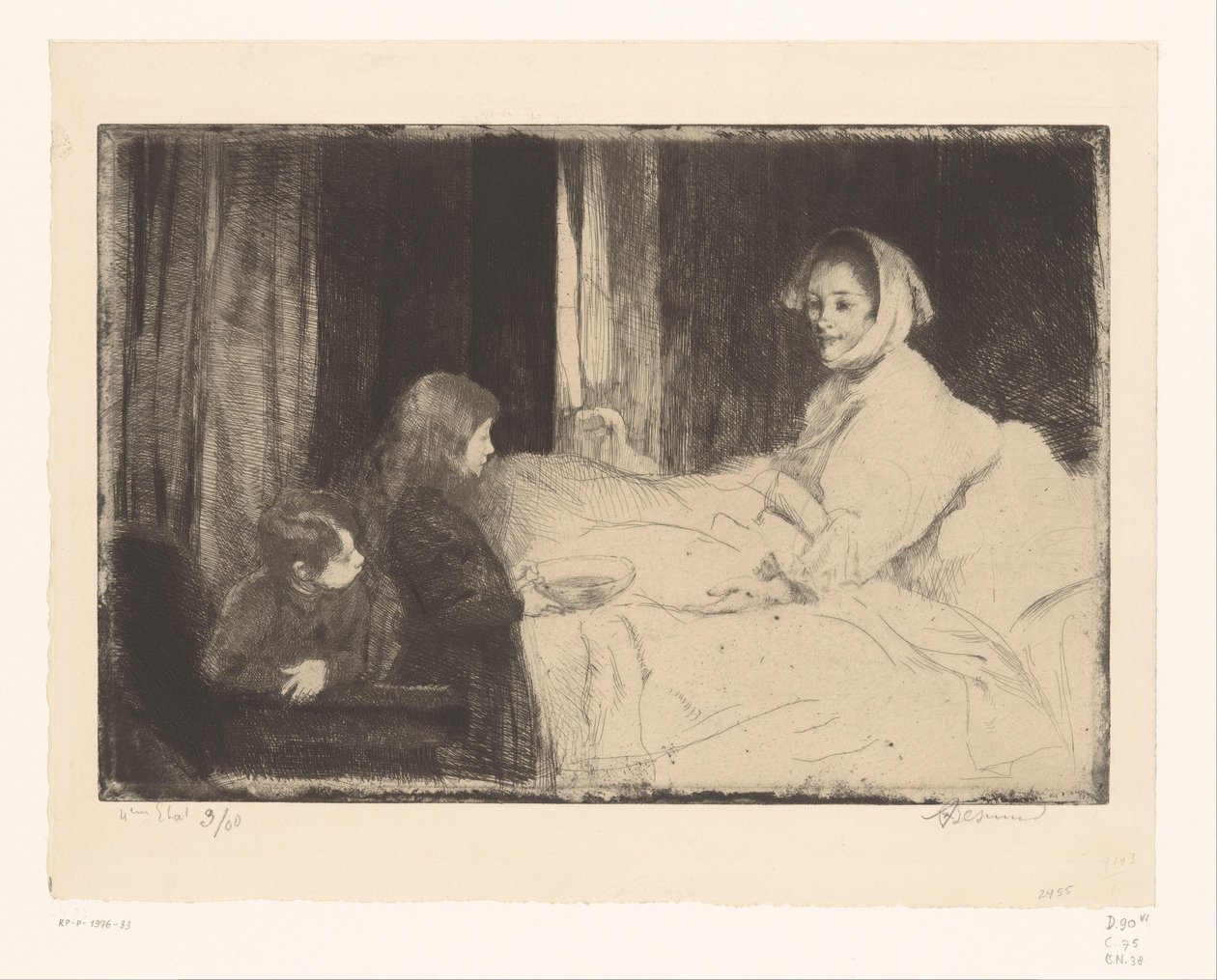 Děti u postele jejich matky od Albert Besnard (signed by artist)