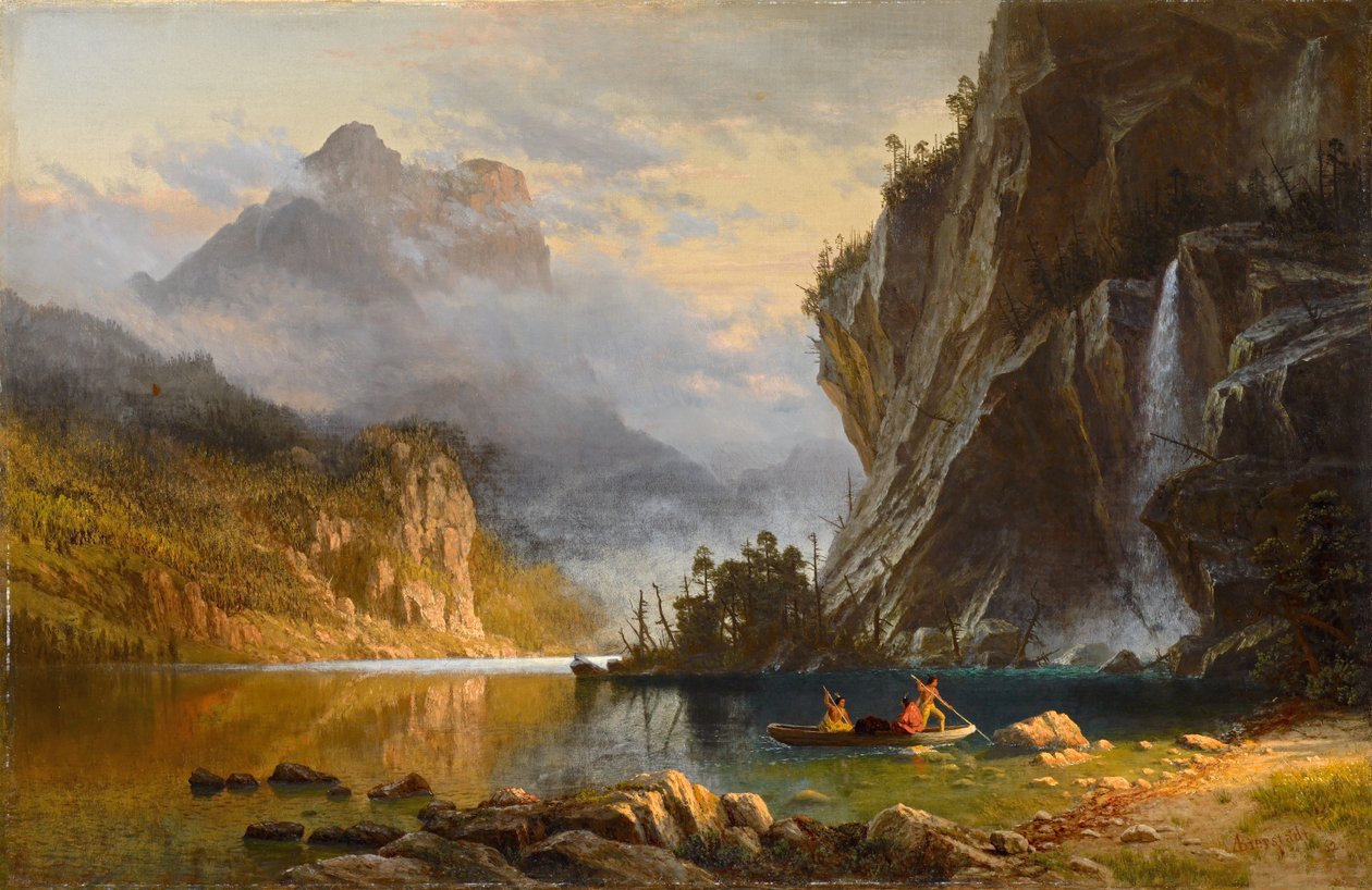 Indiáni oštěpový rybolov od Albert Bierstadt