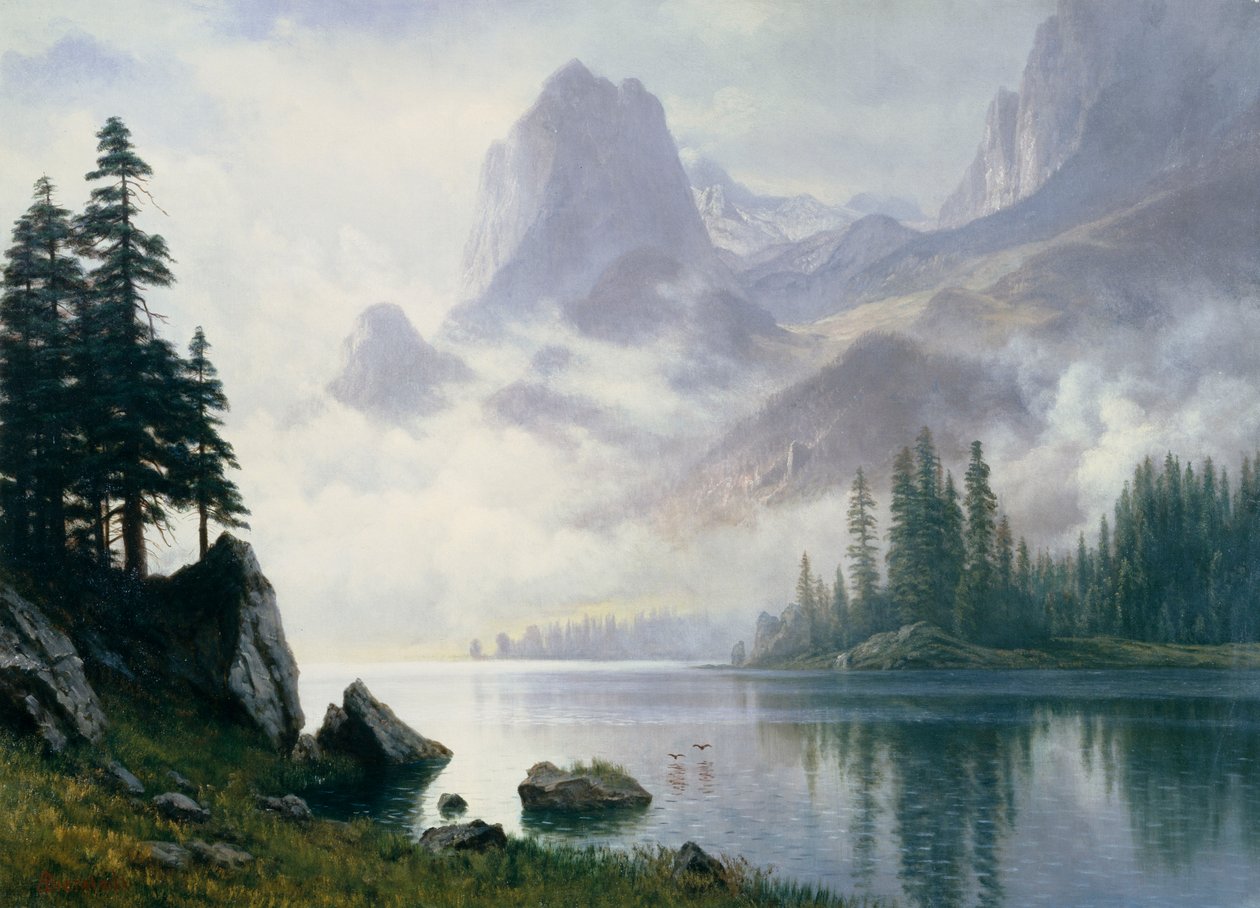Hora z mlhy od Albert Bierstadt