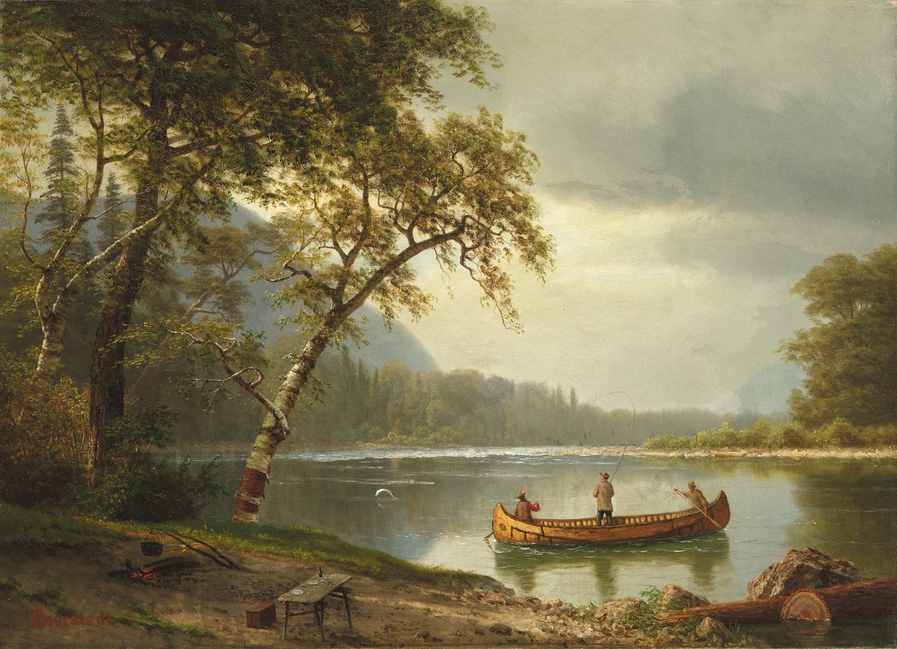 Lov lososů na řece Caspapediac od Albert Bierstadt