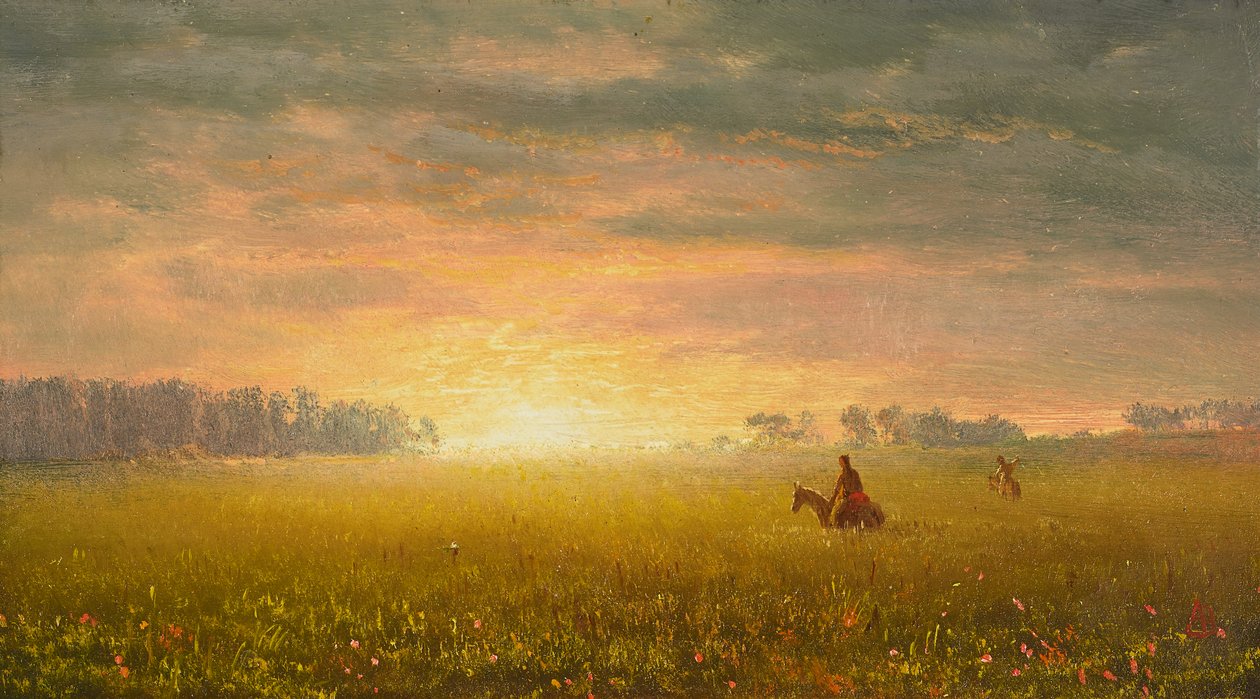 Západ slunce v prérii, asi 1861 (olej na papíře) od Albert Bierstadt