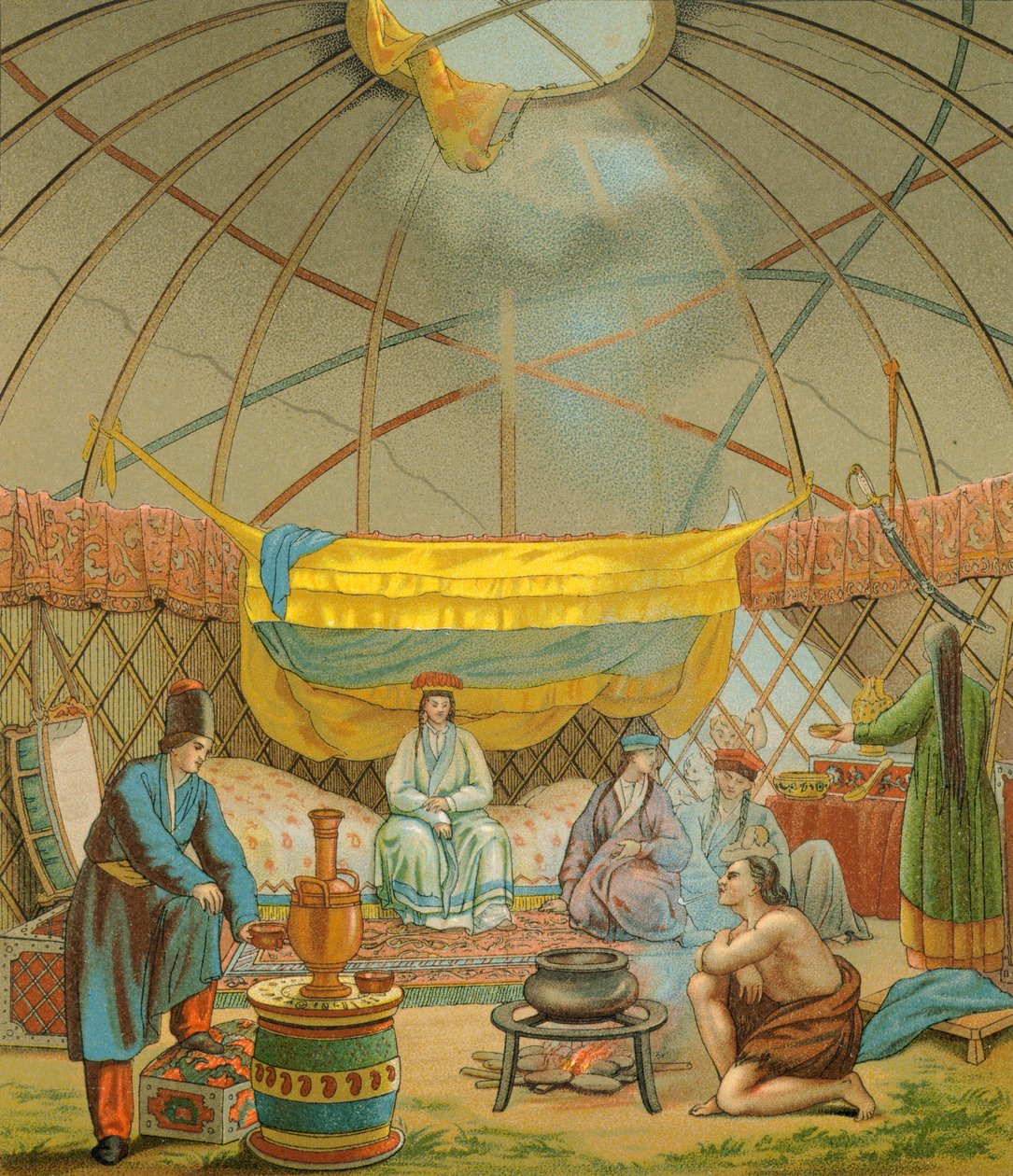 Kalmyk, Kalmucký stan, Ilustrace z Kompletní historie kostýmů od Racinet Auguste od Albert Charles August Racinet