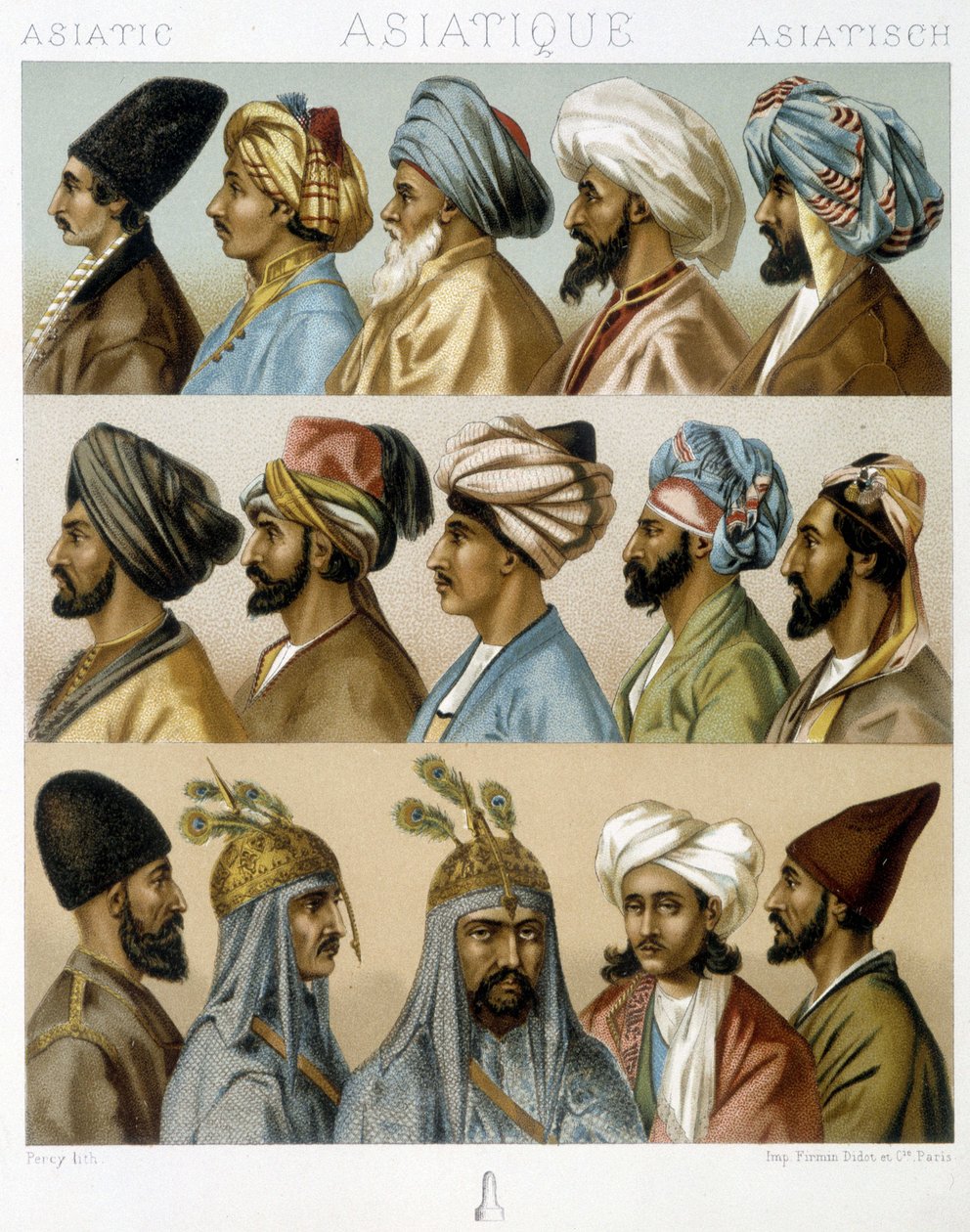 Asijské mužské účesy - v „historickém kostýmu“ od Racineta, konec 19. století od Albert Charles August Racinet