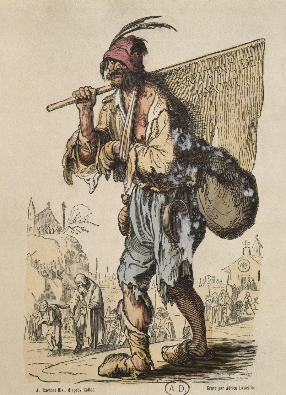Captain of Bohemians, podle Jacquese Callota (1592-1635) ryl Adrien Lavieille (1818-62) (barevná rytina) od Albert Charles August Racinet