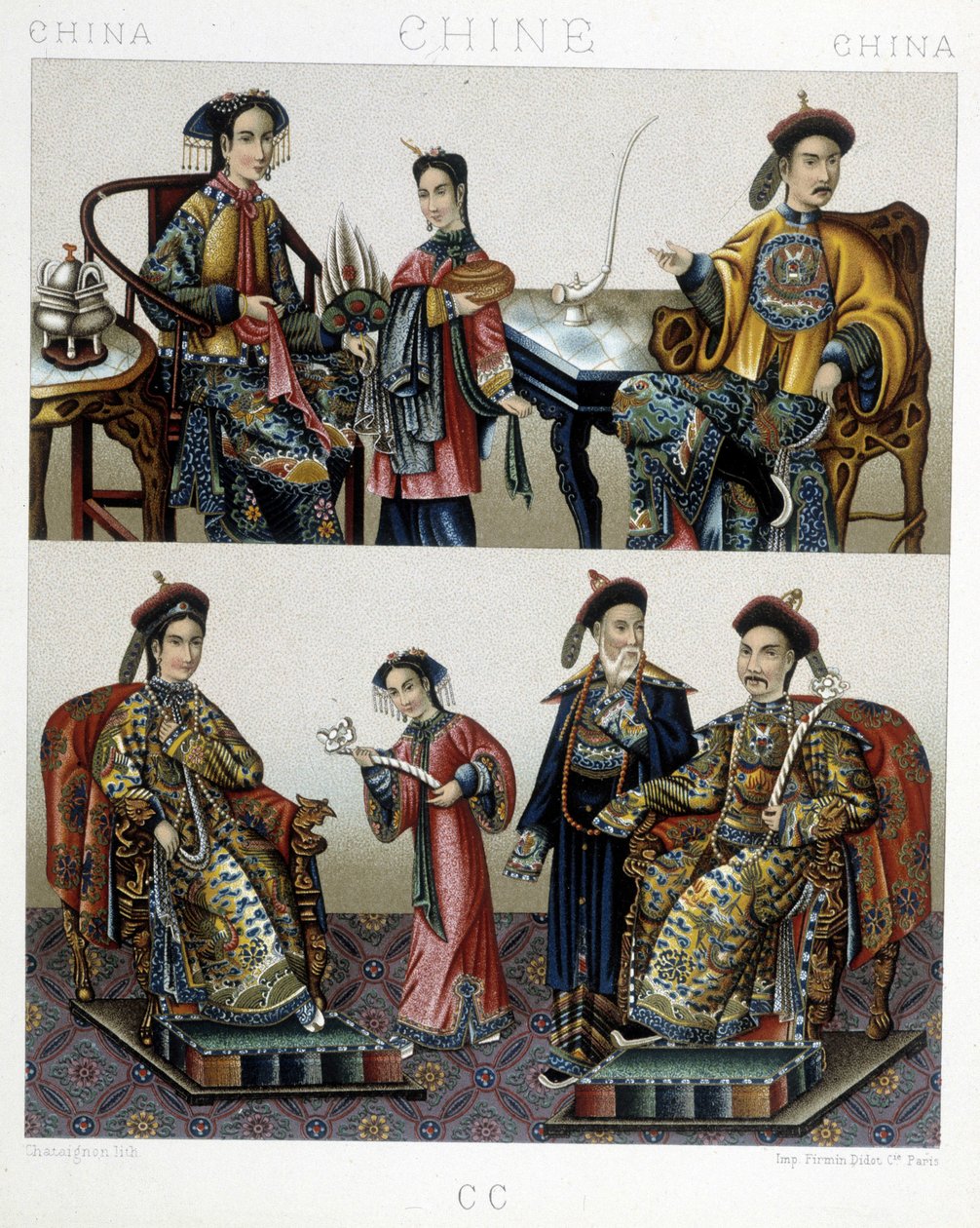 Čínská aristokracie - v „“Le Kostým historique““ od Racineta od Albert Charles August Racinet
