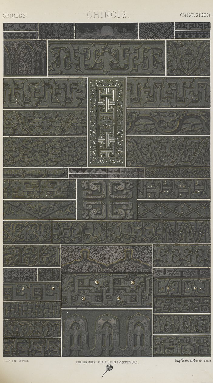 Číňan, deska 10 z „Polychromatický ornament: Sto desek ve zlatě, stříbře a barvách“ od Albert Charles August Racinet