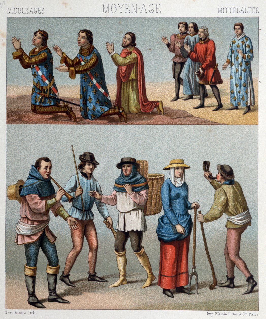Civilní kostýmy ve středověku - v „“Historický kostým““ od Racineta od Albert Charles August Racinet