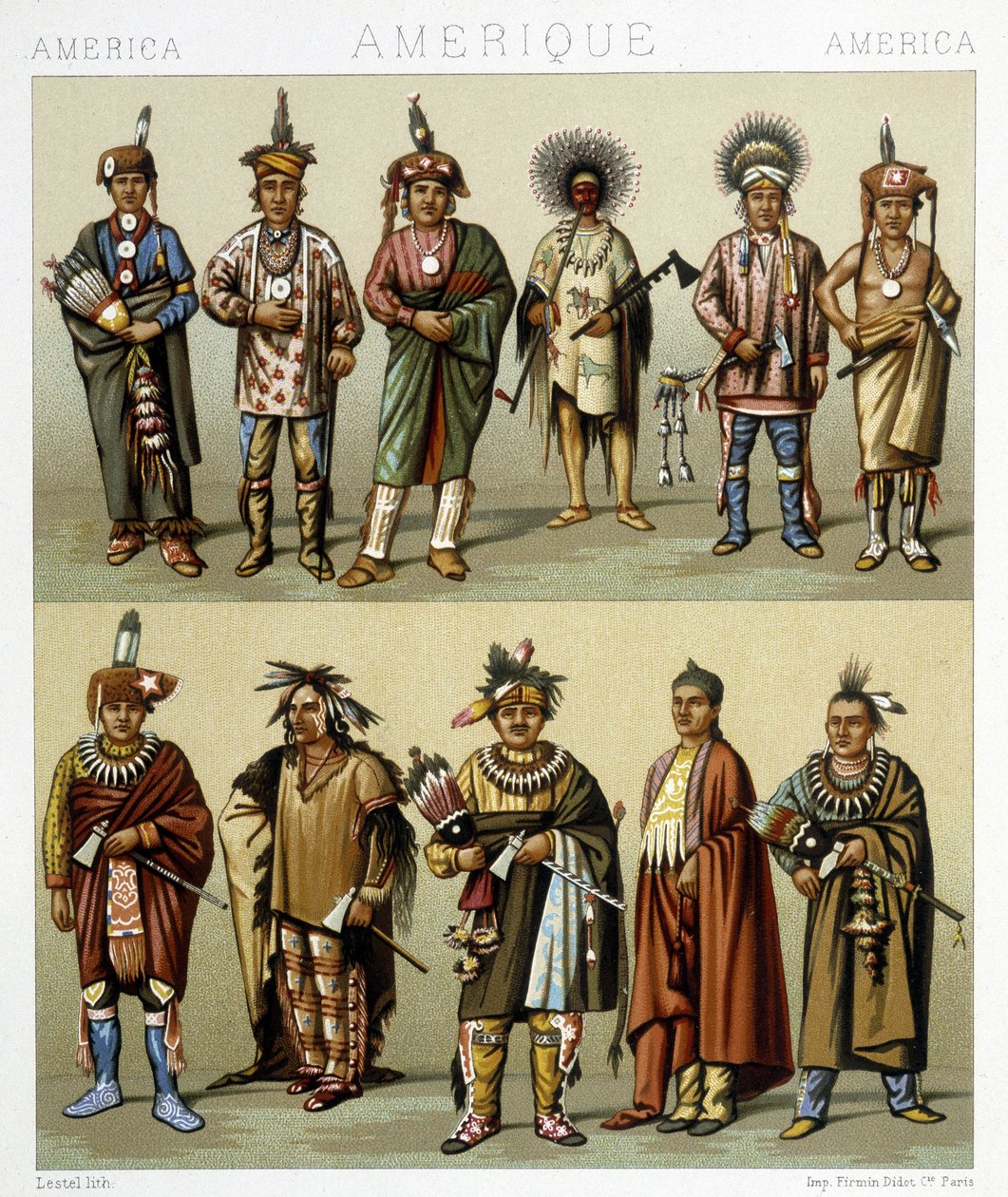 Kostým Red Pins. Ilustrace v „Historickém kostýmu“““ od Racinet od Albert Charles August Racinet