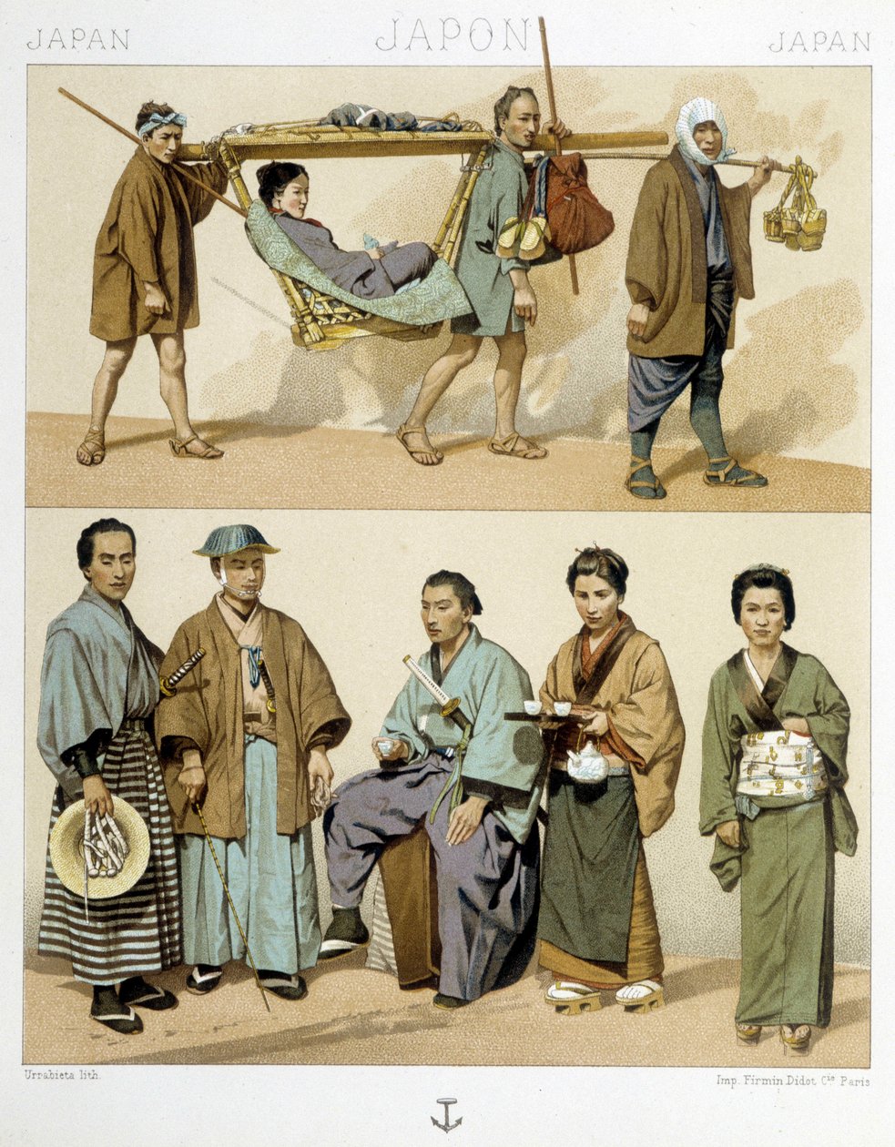 Kostýmy a doprava v Japonsku od Albert Charles August Racinet