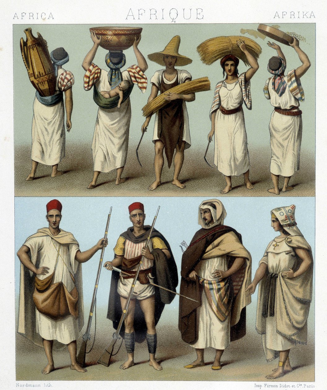 Kostýmy Alžírska a Tuniska. Ilustrace v „Le Kostým historique““ od Racinet od Albert Charles August Racinet