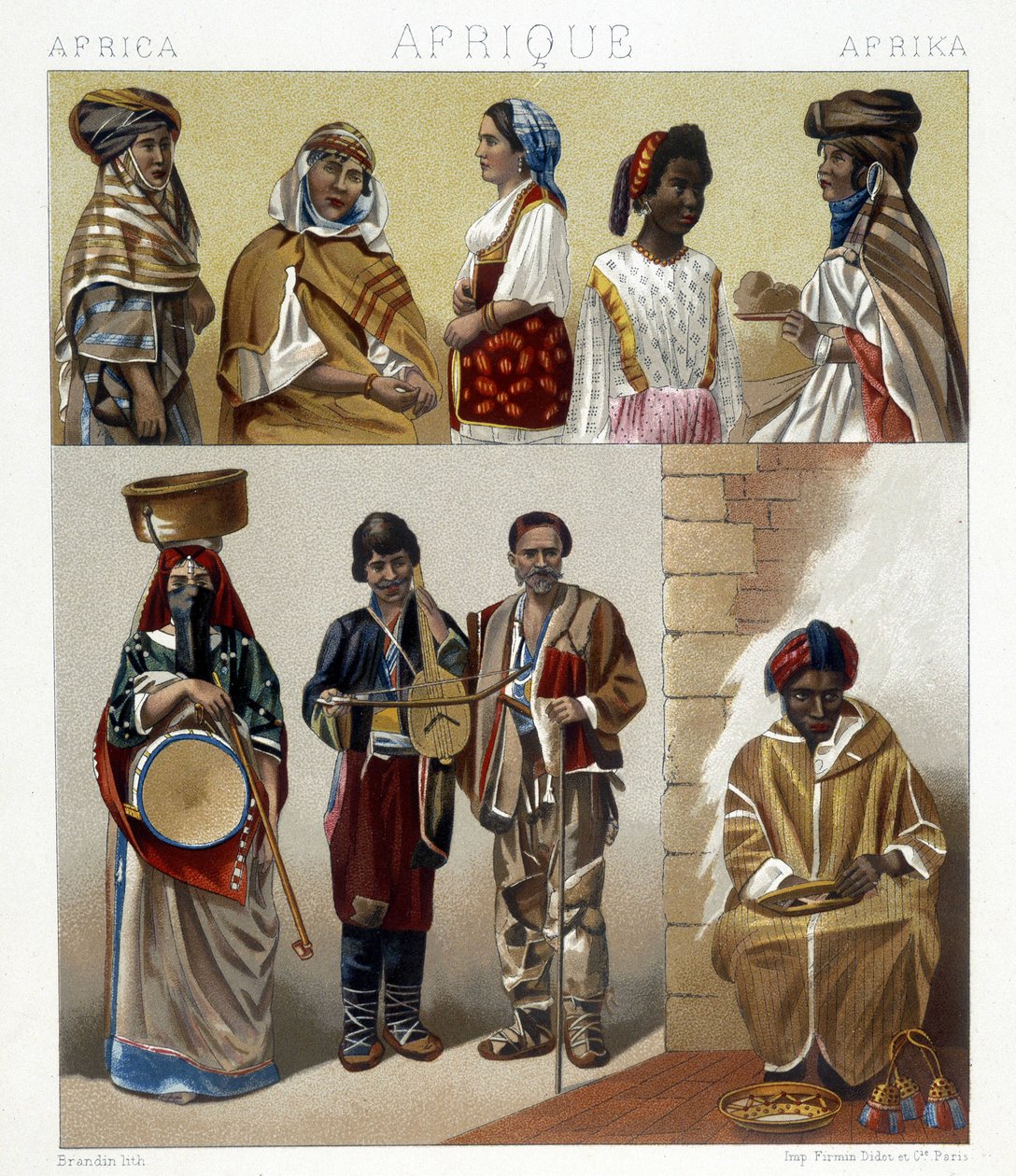 Egyptské kostýmy. Ilustrace v „Historickém kostýmu“ od Racinet od Albert Charles August Racinet