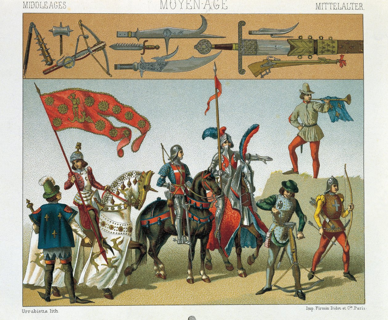 Ilustrace z Historických kostýmů Augusta Racineta, svazek IV, francouzští jezdci od Albert Charles August Racinet