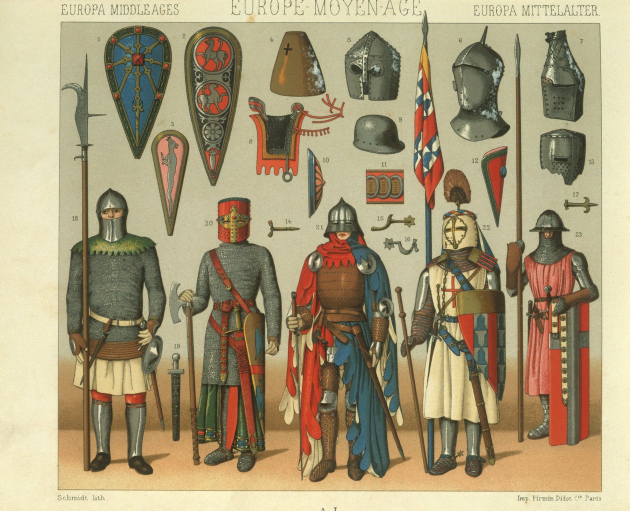 Ilustrace brnění francouzských válečníků od Albert Charles August Racinet
