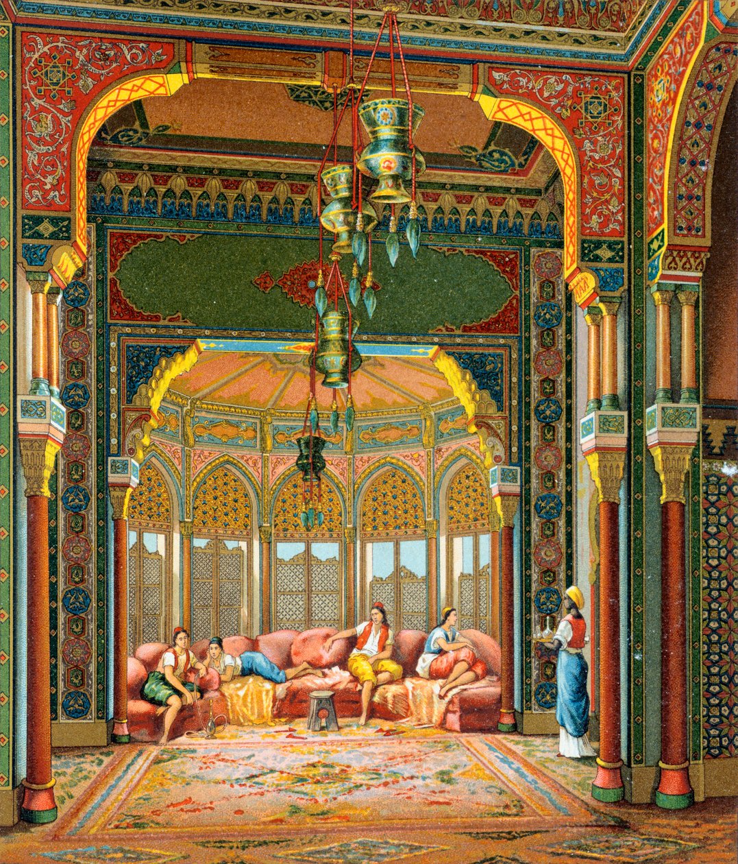 Interiér turecké budovy, ilustrace z kompletní historie kostýmů od Auguste Racineta od Albert Charles August Racinet