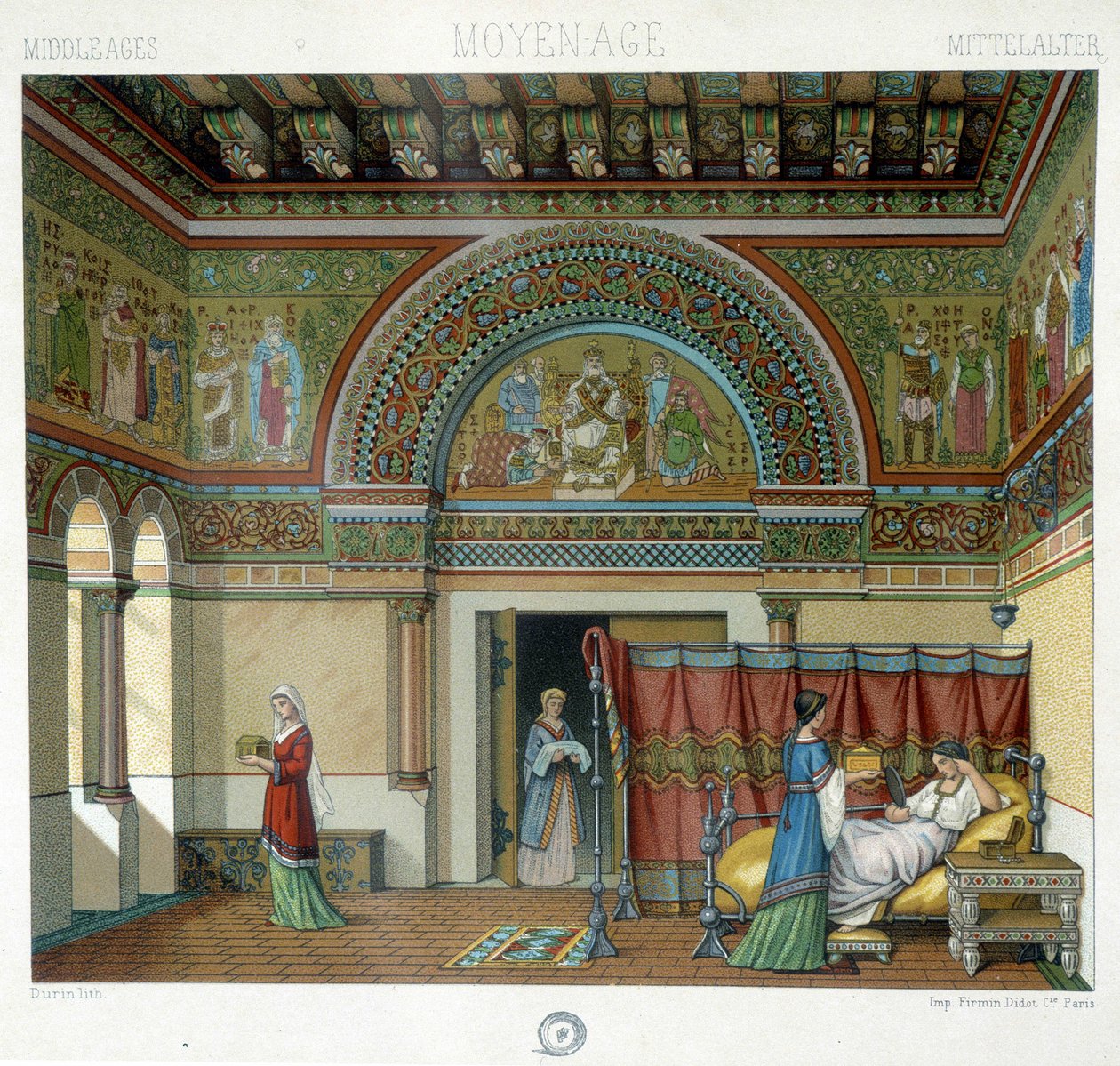 Interiér honosného obydlí ve středověku - v „historickém kostýmu“ od Racineta od Albert Charles August Racinet